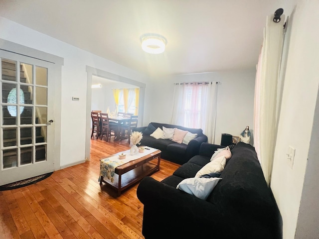 living room with hardwood / wood-style flooring