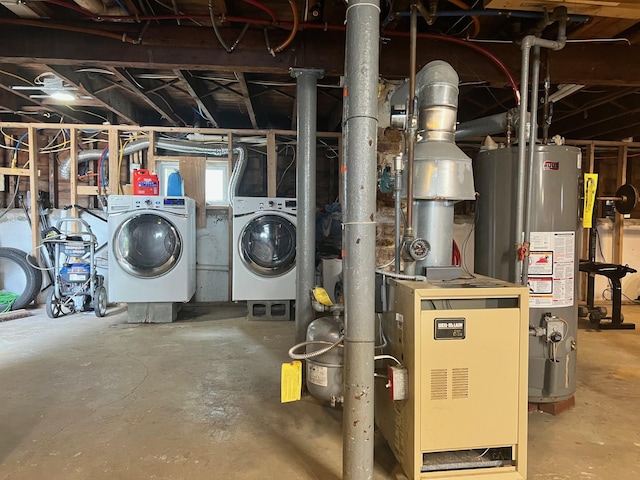 interior space with gas water heater and independent washer and dryer