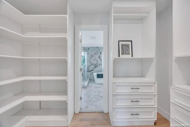 walk in closet featuring light hardwood / wood-style floors