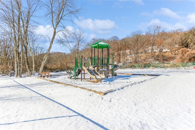 view of snow covered playground