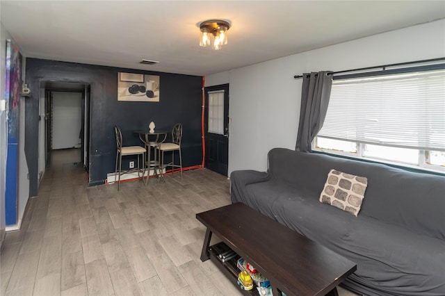 living room with light hardwood / wood-style floors