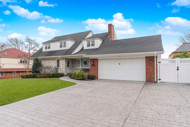 view of front of property featuring a front yard and a garage