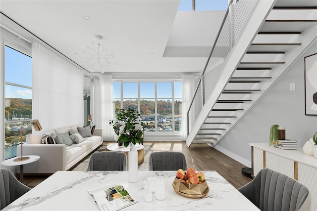 living room with dark hardwood / wood-style floors