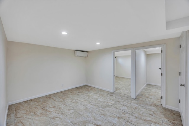 basement featuring a wall mounted air conditioner