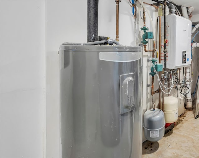 utility room featuring electric water heater and water heater