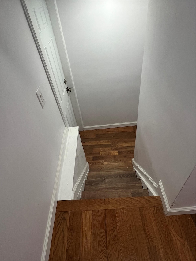 stairway featuring hardwood / wood-style floors