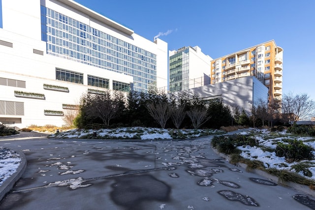 view of snow covered building