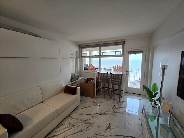 living room with a water view