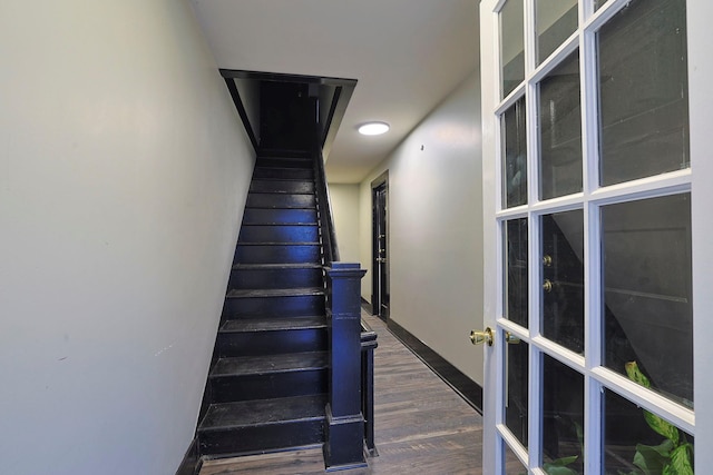 staircase featuring wood-type flooring