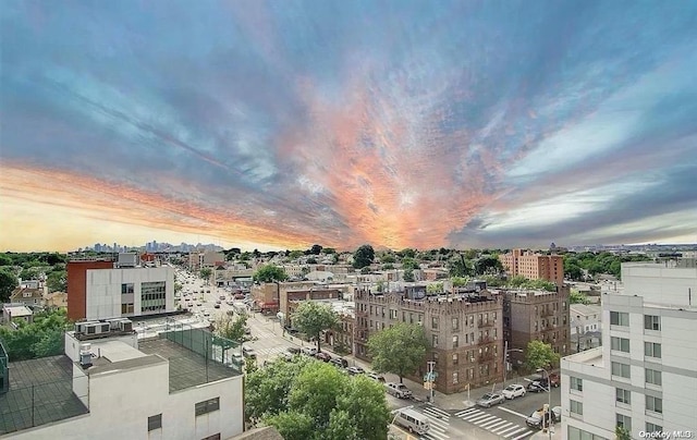 view of aerial view at dusk