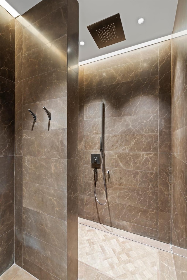 full bathroom featuring a walk in shower and recessed lighting