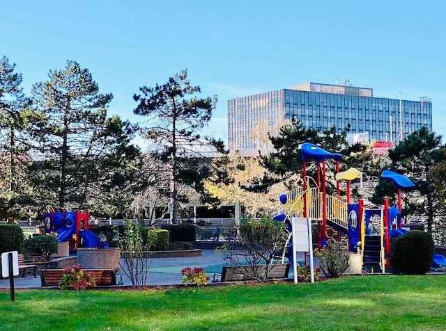 view of play area with a lawn