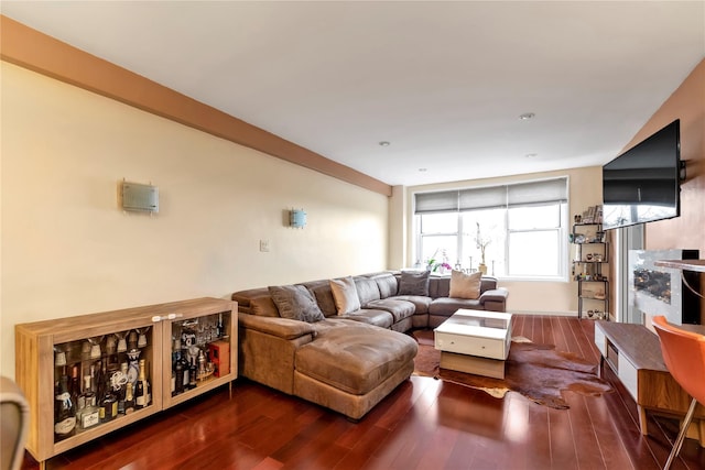 living room featuring dark hardwood / wood-style floors