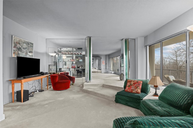 living room with a textured ceiling