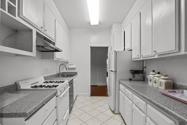 kitchen featuring white cabinetry, sink, stainless steel dishwasher, and white gas range oven