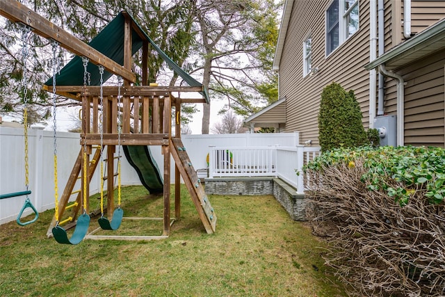 view of play area featuring a lawn