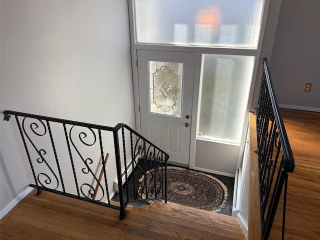 entryway featuring a wealth of natural light and hardwood / wood-style flooring