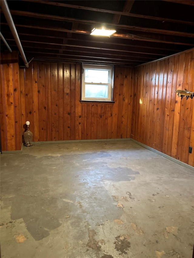 basement with wood walls