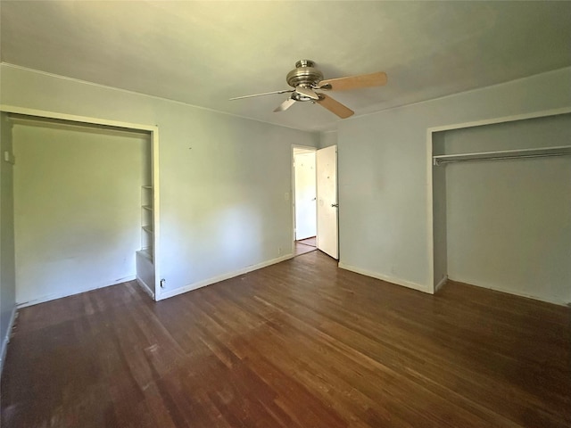 33 Birch Ct, Riverhead, NY 11901 - unfurnished bedroom featuring a closet, dark wood-style floors, baseboards, and a ceiling fan