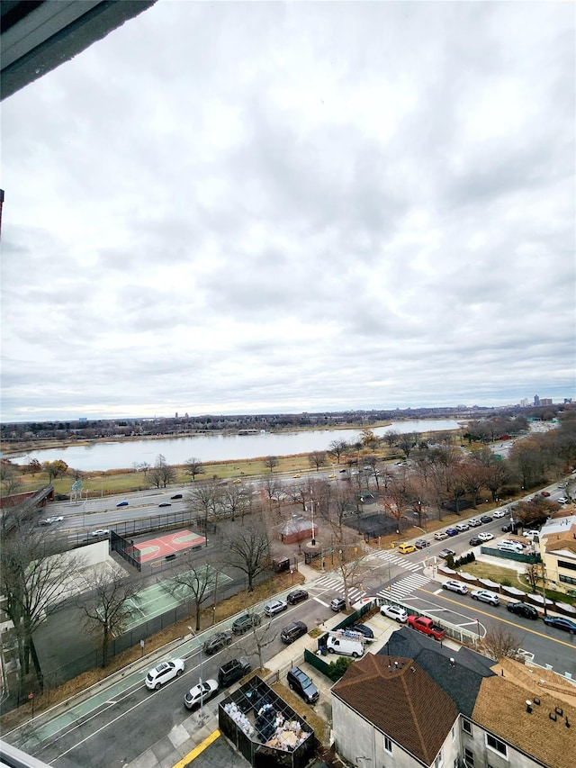 aerial view with a water view