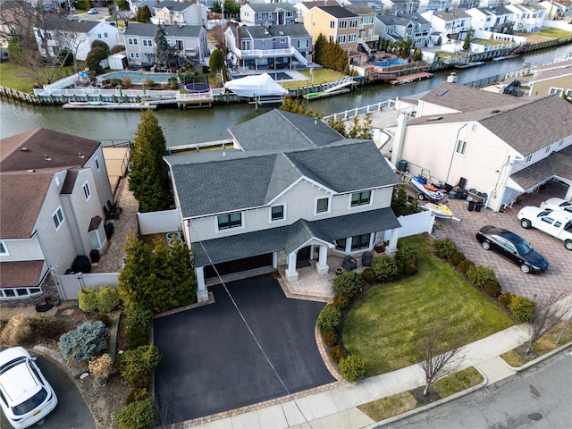 aerial view with a water view