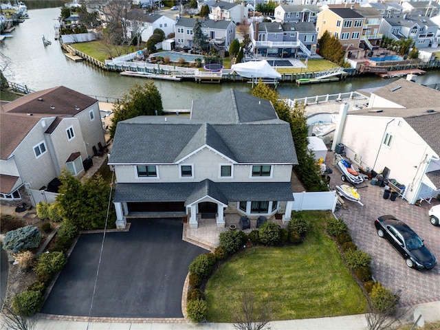 aerial view with a water view