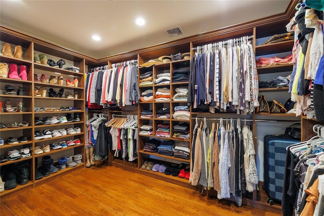 walk in closet featuring wood-type flooring