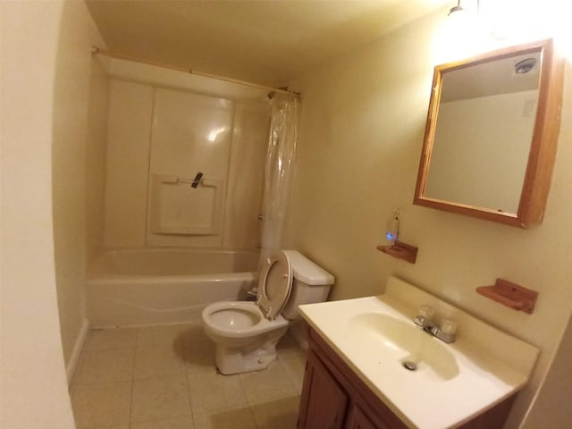 full bathroom featuring tile patterned floors, vanity, toilet, and shower / bathtub combination with curtain