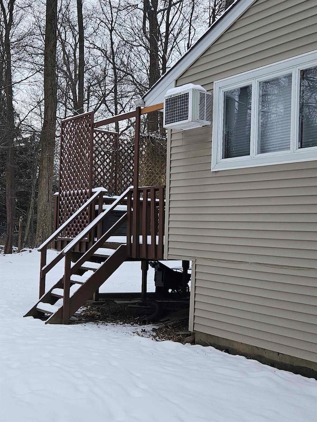 view of snow covered deck