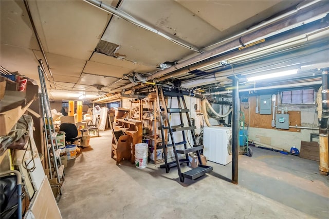 basement with washer / clothes dryer and electric panel