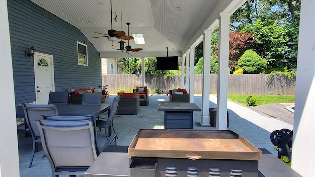 29 Oak St, Islip, NY 11751 - view of patio with an outdoor hangout area, ceiling fan, and outdoor dining area