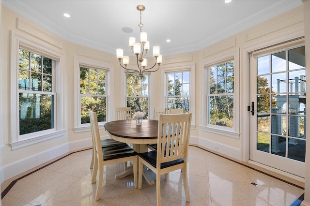 sunroom / solarium with a notable chandelier