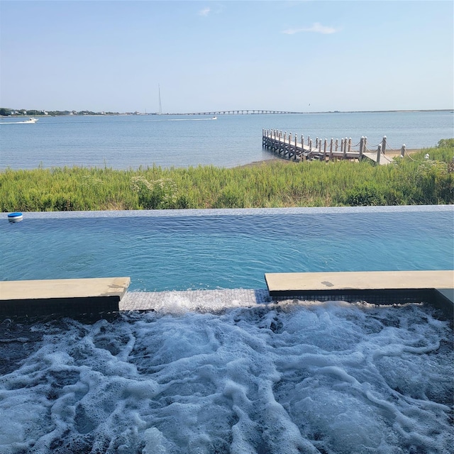 dock area with a water view