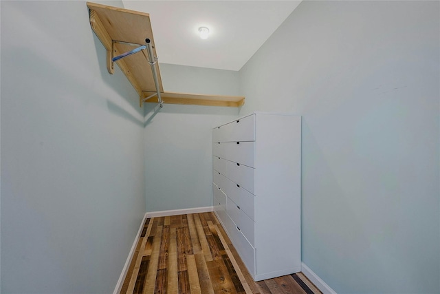 spacious closet with dark hardwood / wood-style floors