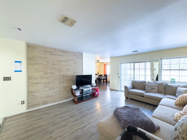 living room with hardwood / wood-style flooring