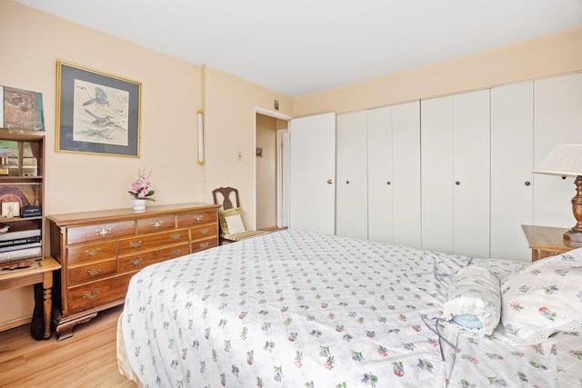 bedroom featuring light hardwood / wood-style flooring and a closet