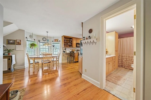 dining area with light hardwood / wood-style flooring