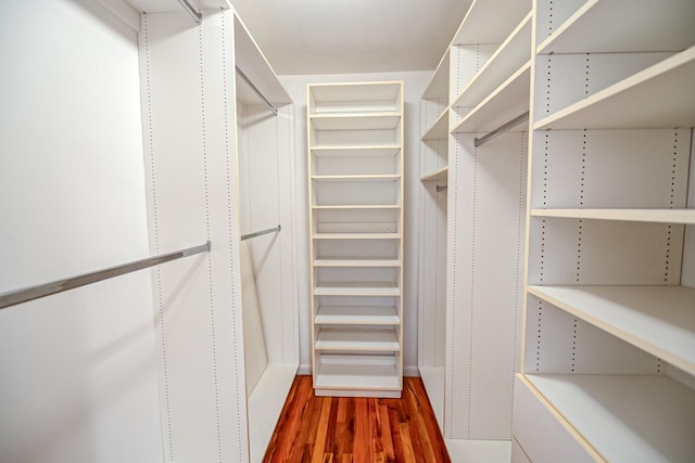 walk in closet with wood-type flooring