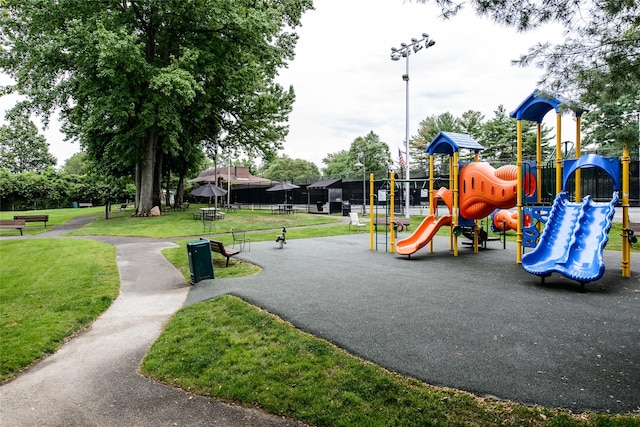 view of play area with a yard