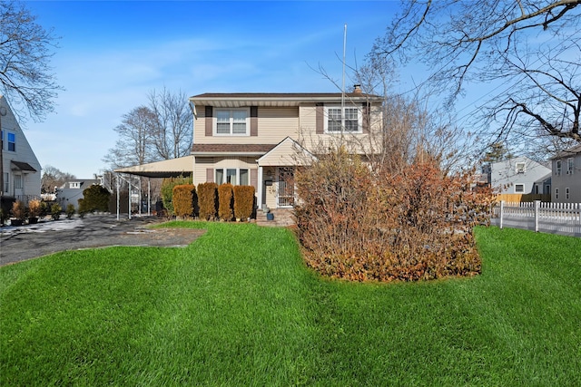 view of front of home featuring a carport and a front yard