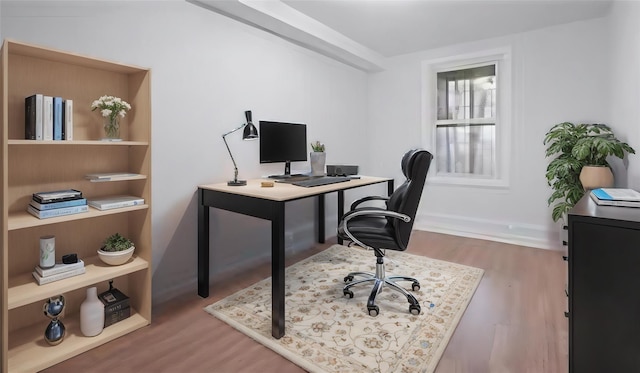 home office featuring hardwood / wood-style floors