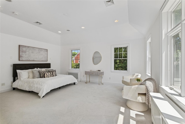 109 Argyll Ave, New Rochelle, NY 10804 - carpeted bedroom with radiator heating unit, recessed lighting, and lofted ceiling