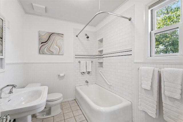 109 Argyll Ave, New Rochelle, NY 10804 - full bath featuring a wainscoted wall, shower / bath combination, and tile patterned floors