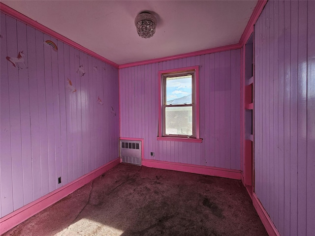 129-06 131st St, South Ozone Park, NY 11420 - carpeted spare room featuring radiator heating unit and wooden walls