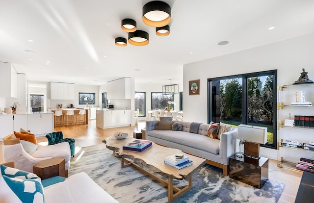 living room with light hardwood / wood-style floors