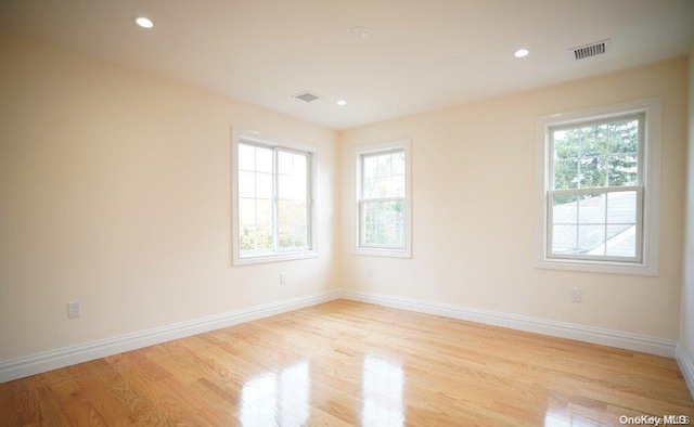 spare room featuring plenty of natural light and light hardwood / wood-style flooring