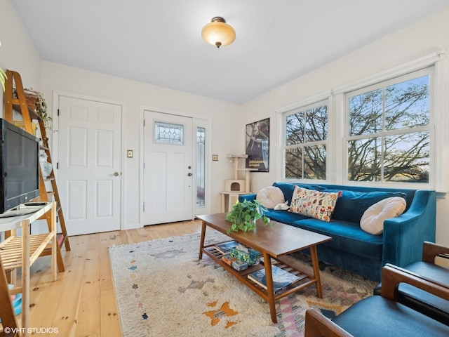 living room with light hardwood / wood-style floors