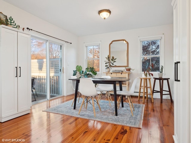 dining space with hardwood / wood-style flooring