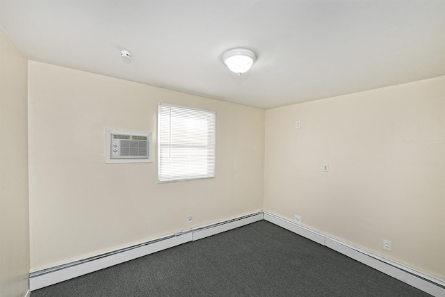 unfurnished room featuring an AC wall unit and baseboard heating