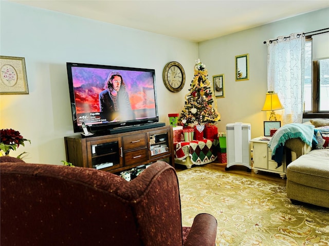 living room with hardwood / wood-style flooring